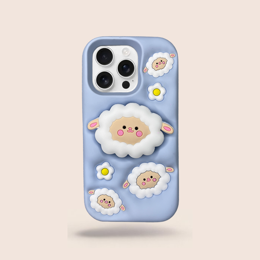 Cute Sheep 3D Silicone Case for iPhone 15 Pro Max – Soft Shockproof Blue Cover