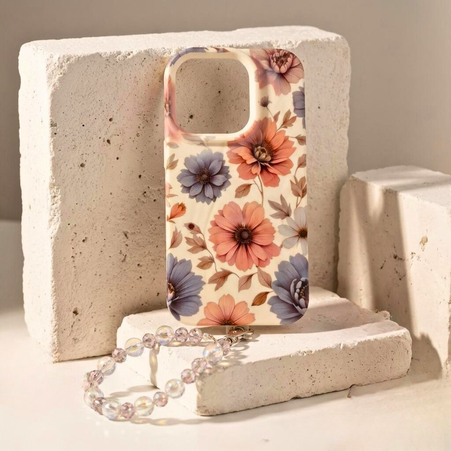 🌸✨ Blush Meadow Floral iPhone Case + Iridescent Charm Bundle 💎