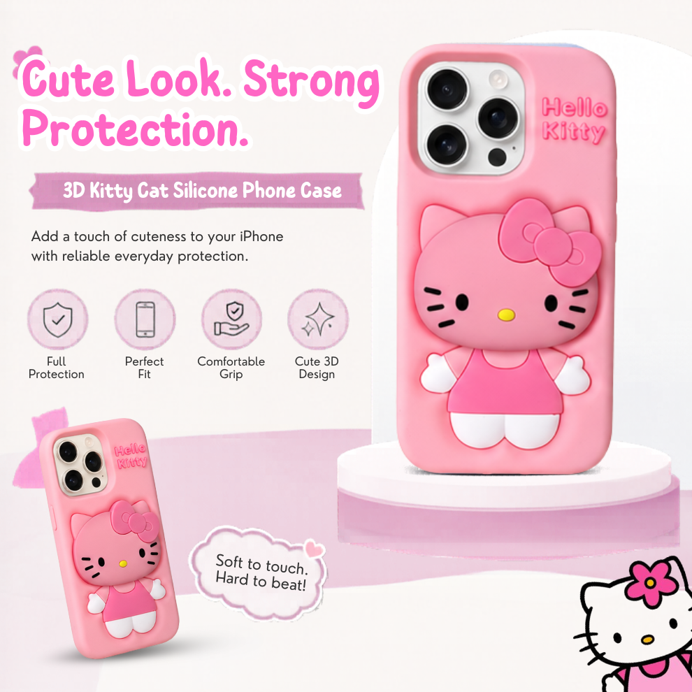 iPhone 14 Pro Kitty Cat Soft Silicone Case – Pink