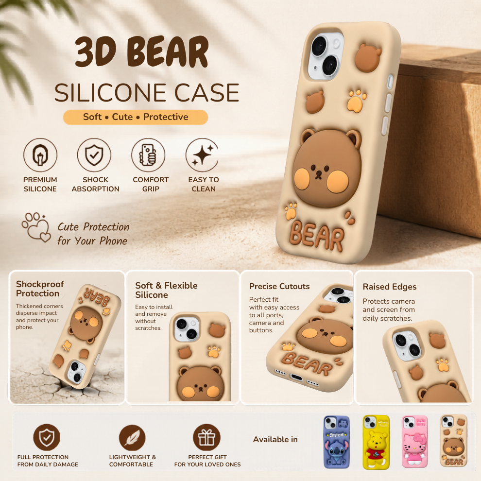 iPhone 15 Bear Soft Silicone Case – Brown