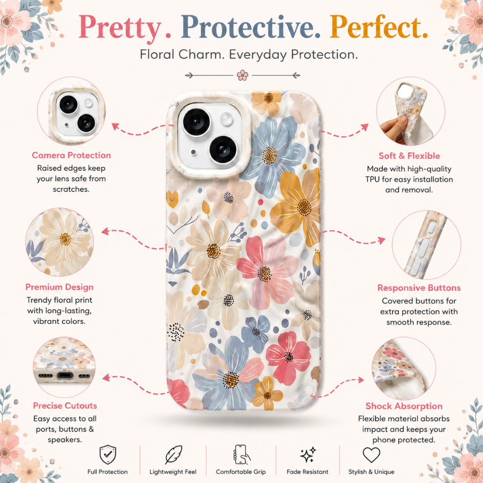 iPhone 15 Spring Pattern Protective Case – Floral