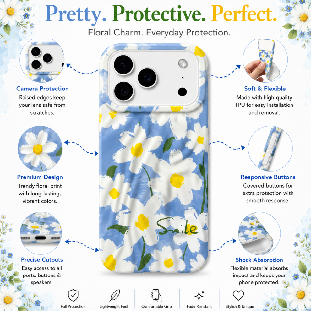 iPhone 17 Pro Daisy Pattern Protective Case – Floral