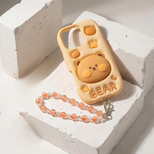 🐻✨ Cozy Bear iPhone Case + Matching Charm Bundle 💛