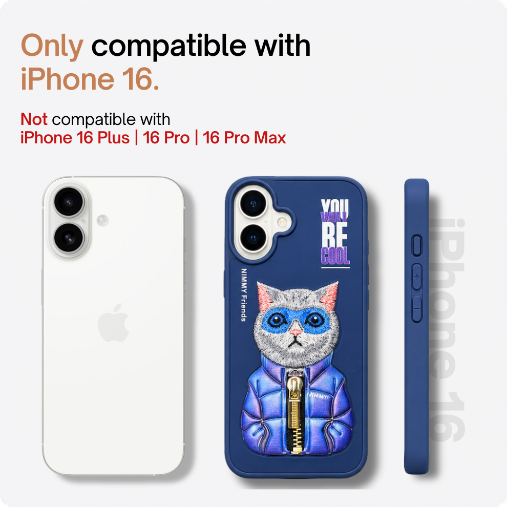 iPhone 16 3D Cat Case – Blue