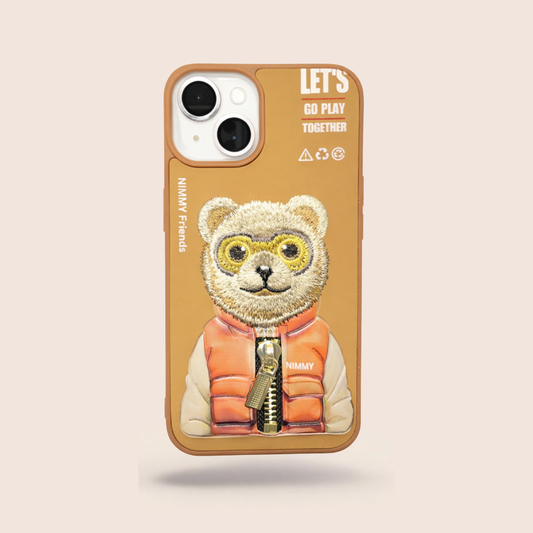 NIMMY 3D Teddy Designer Case for iPhone 14 – Slim Shockproof Premium Protective Cover (Gold)